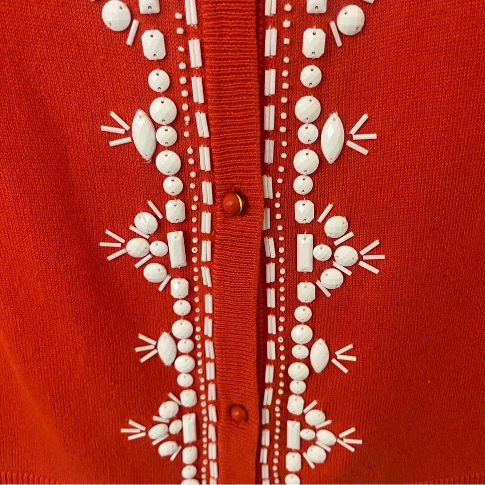 Merona 2010 red/orange beaded button up cardigan sweater size medium long sleeve